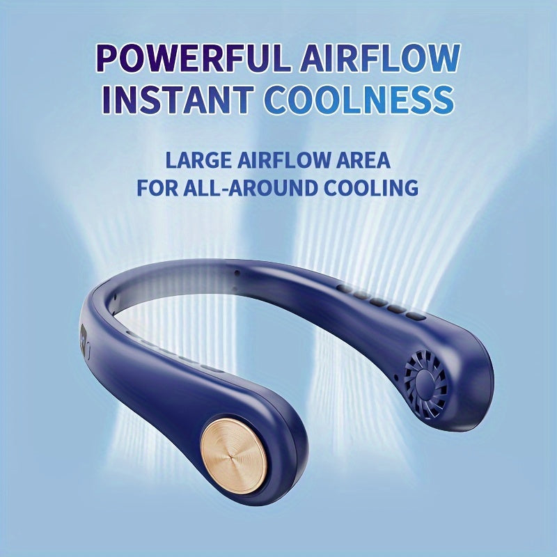 Stay cool on the go with our portable neck fan featuring a digital display, 5-speed wind options, leafless design, rechargeable lithium battery, USB charging capabilities, and a wearable design perfect for indoor and outdoor use. With key control for