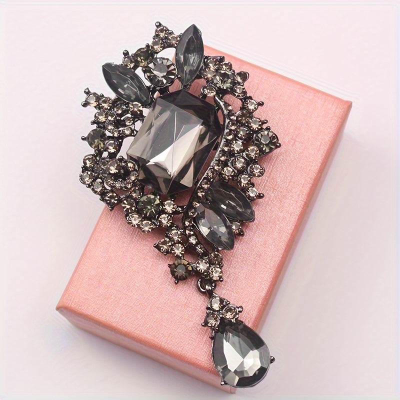 Ladies Novelty Accessory - Waterfall Crystal Brooch with Teardrop Pendant in Vintage Style