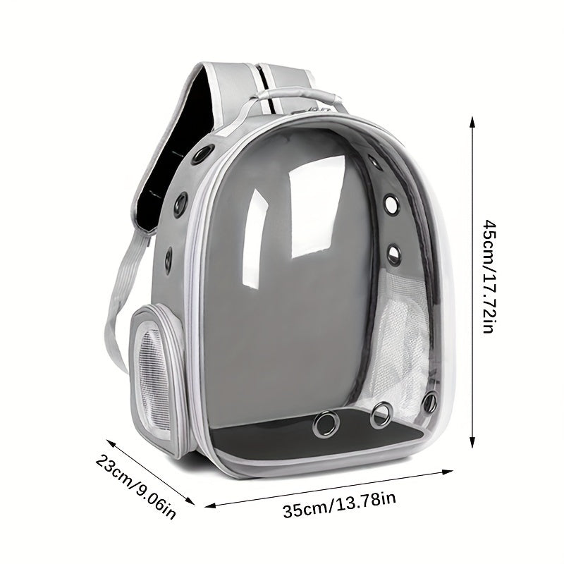 Durable transparent cat backpack with breathable design, zip closure, and double shoulder straps for large cats.