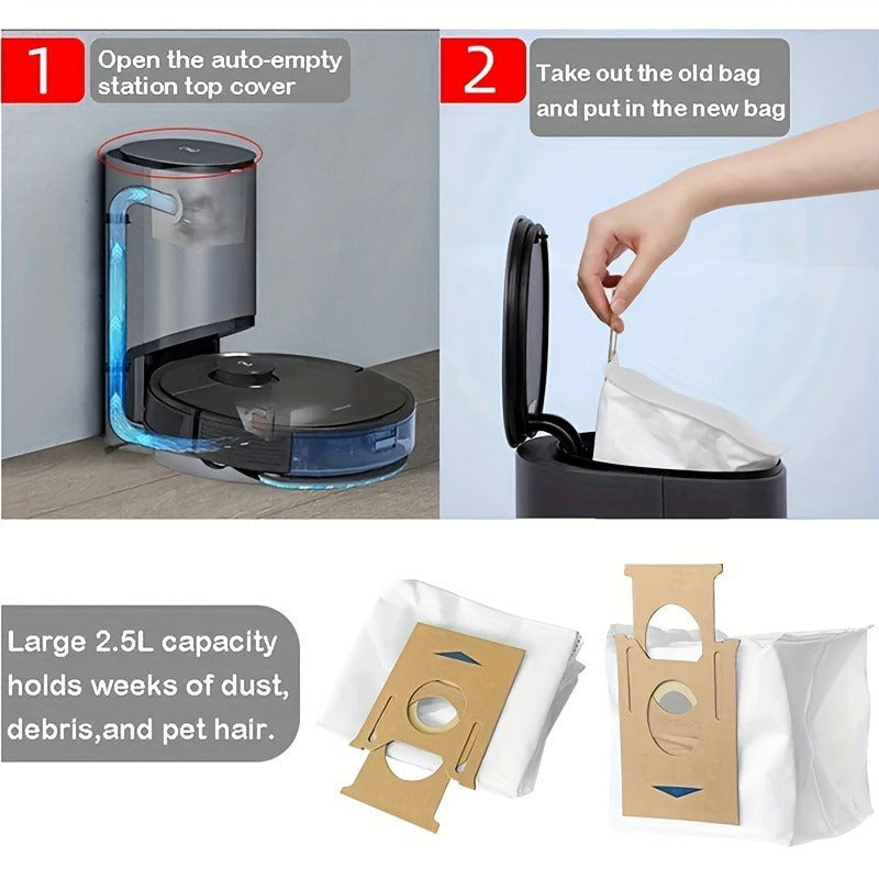 Set of 2 EcoVacs Deebot T8 Series & Yeedi K78 Disposable Dust Bags made from paper material. These dust bags are compatible with floor attachments and suitable replacements for various Robot Vacuum and Mop Cleaner models including T8 AIVI, T8 Max, N8 Pro