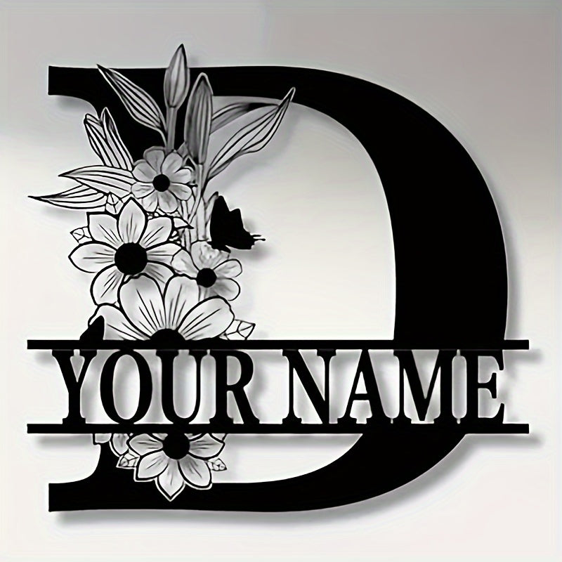 Unique Housewarming Gift - Personalized Home & Front Door Decor - Custom Metal Family Name Sign with Floral Design