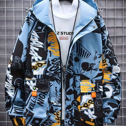 Popular graffiti windbreaker jacket for men in spring and autumn, versatile for men and women.