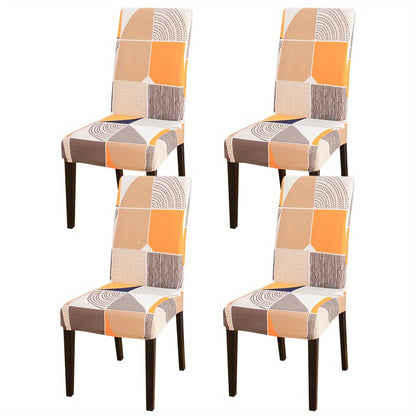 Printed stretch chair slipcovers in 4 or 6 pieces, ideal for dining chairs in various settings.