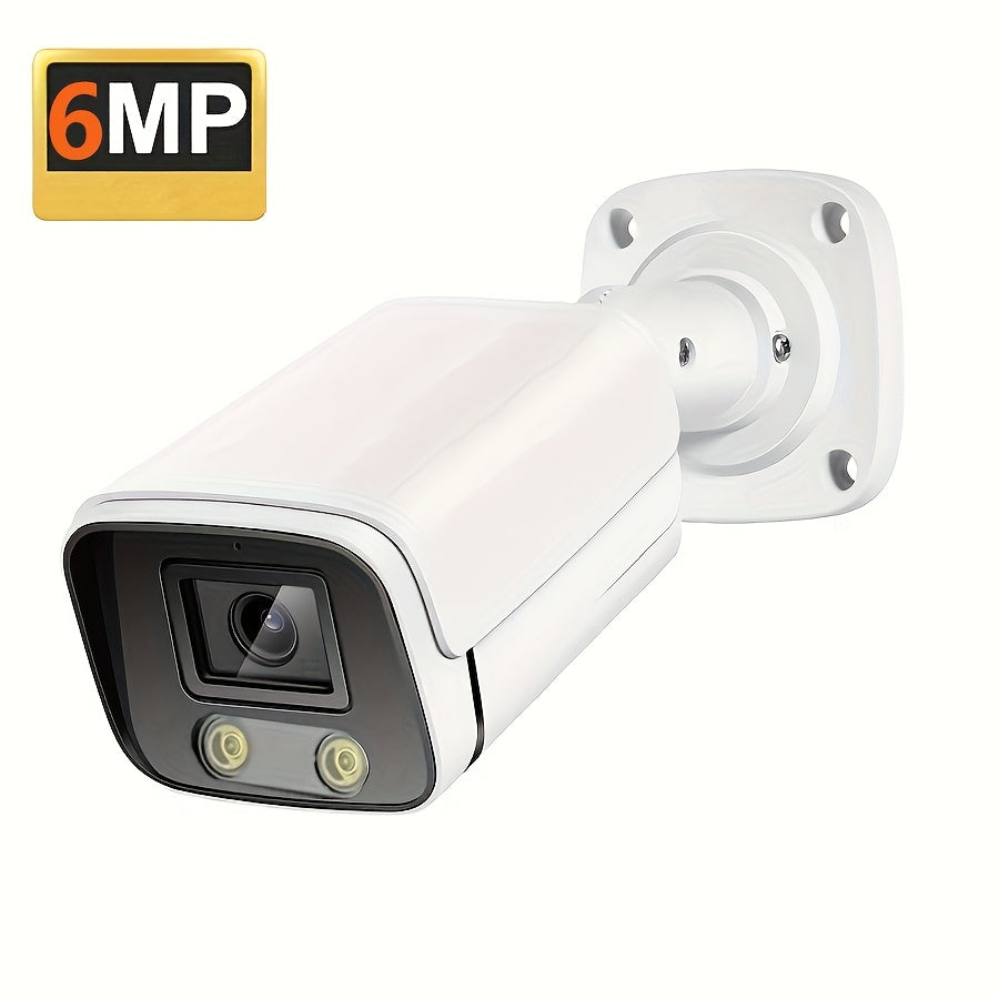 6MP Outdoor POE IP Security Camera with Full-Color Night Vision, Human Detection, One-Way Audio, Wide-Angle Lens, AI Video Surveillance, and Wired Connection to NVR.