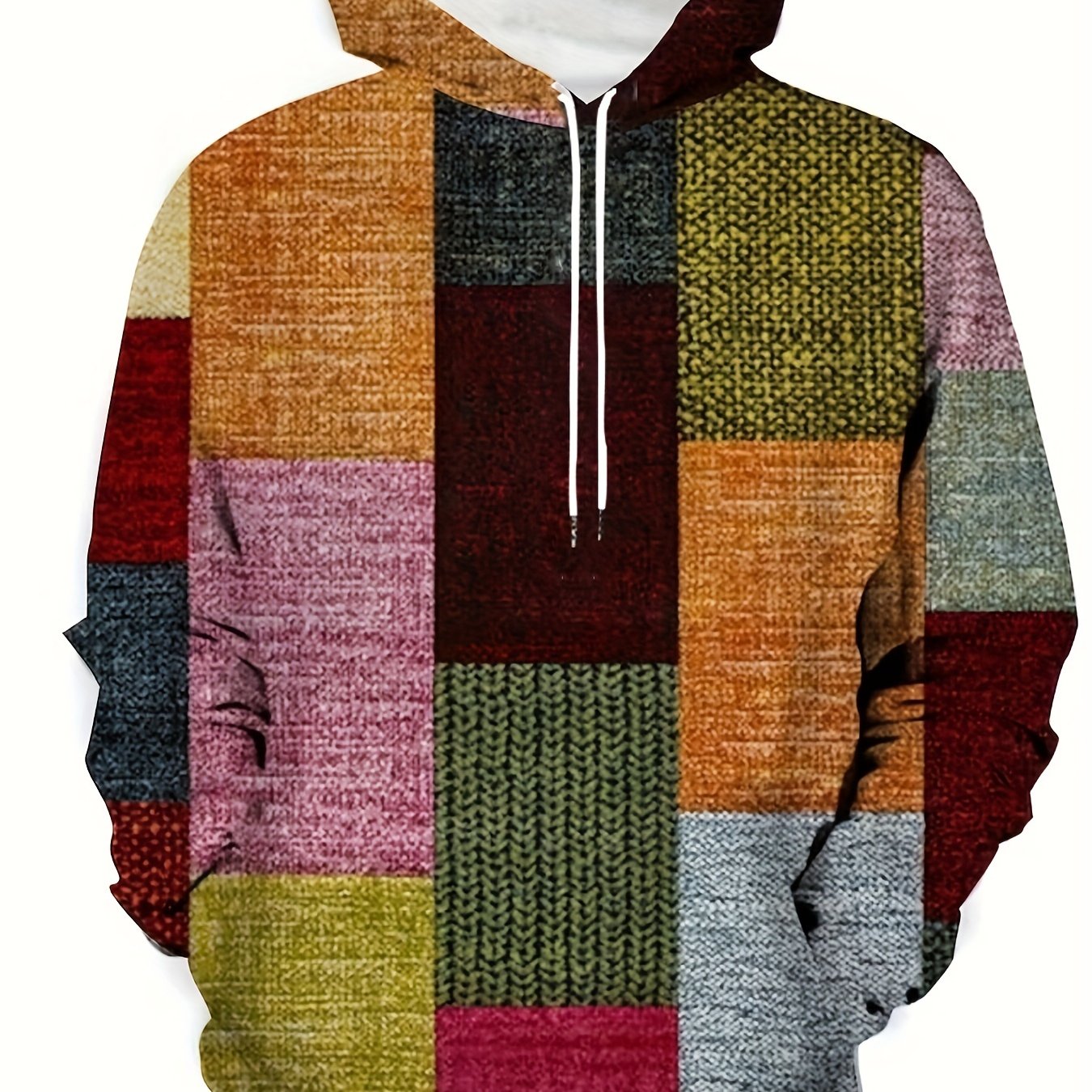 Men's patchwork sweatshirt hoodies for sports/outdoor in spring and autumn, available in plus sizes.