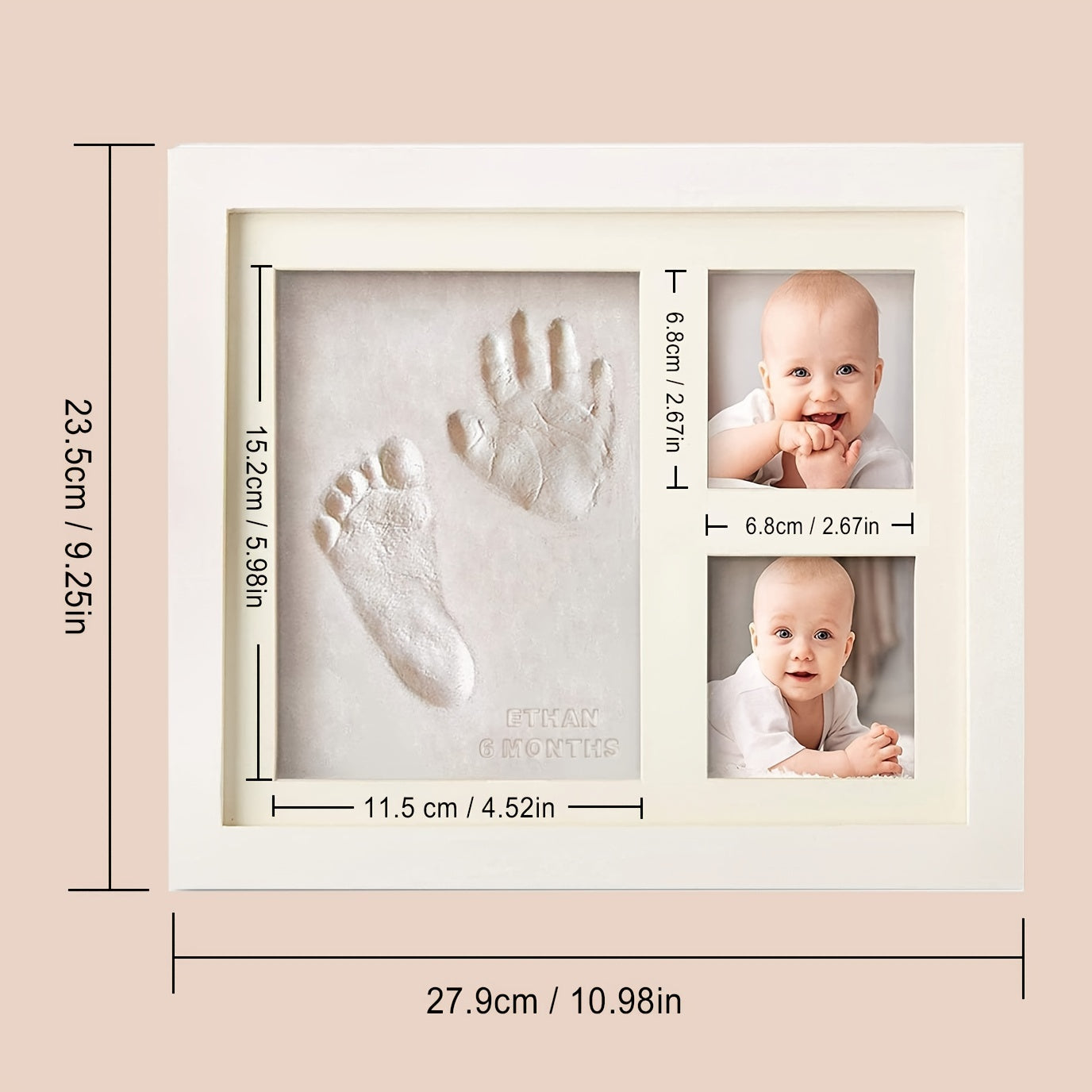 Handmade Baby Growth Photo Frame Kit, Baby Clay Imprint Photo Frame, Baby Hand and Footprint Stage Frame, Newborn Keepsake, Perfect Gift for Halloween, Thanksgiving, and Christmas.