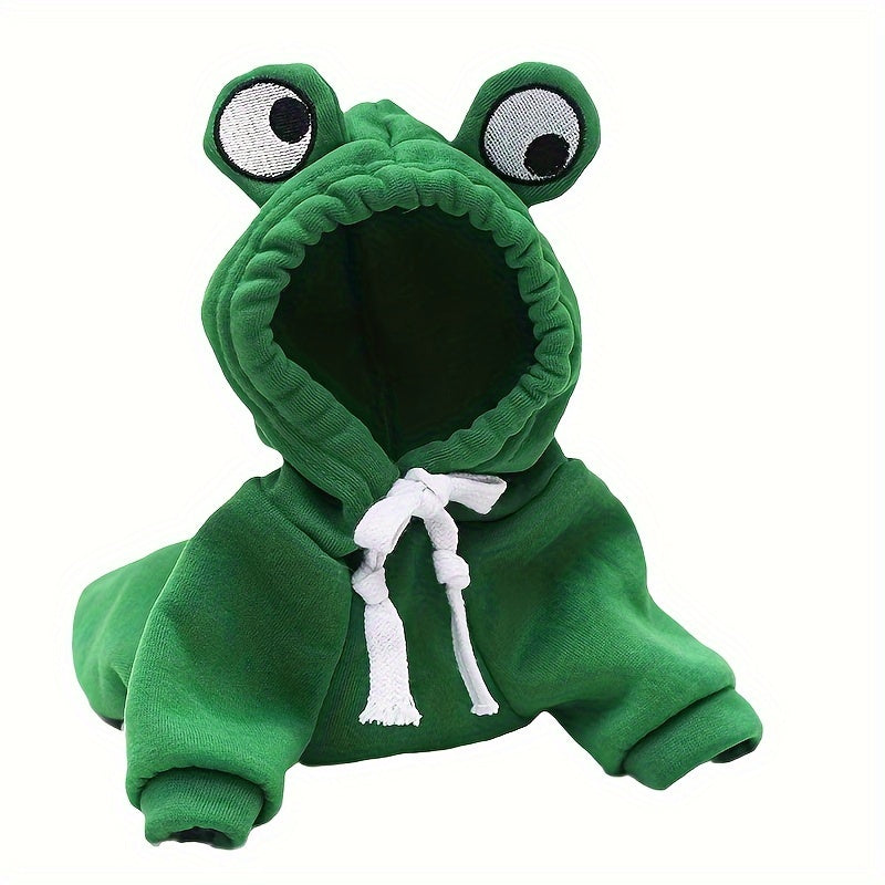 Cute frog-themed hoodie for small cats, suitable for all seasons.