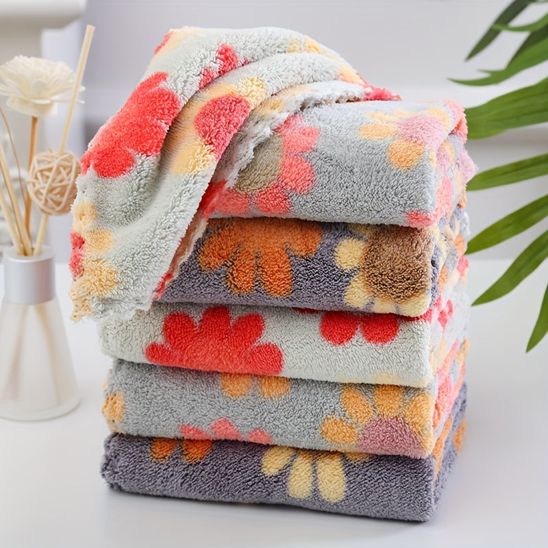 Floral towel set with quick-dry absorbency and skin-friendly polyester blend. Hand wash only. Lightweight non-woven fabric in contemporary square shape for home bathroom.