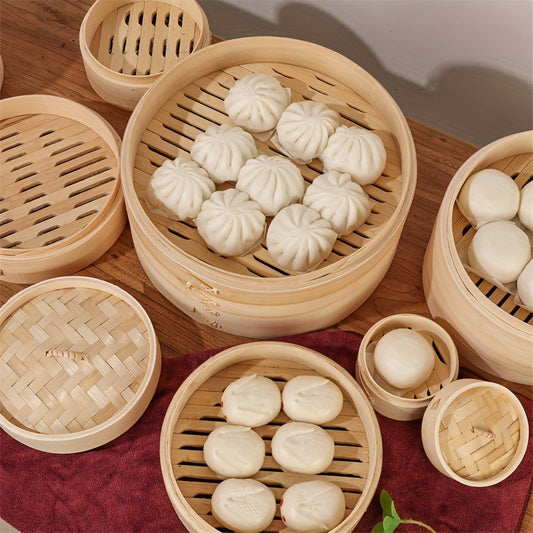 Top Pick! Set of 2 Mini Bamboo Steamers - Handcrafted with Care for Quality and Safety. Smaller Size with Divided Grid for Elegance and Efficiency