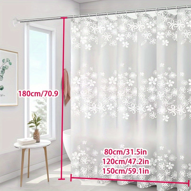 Romantic Floral PEVA Shower Curtain - Waterproof and Lightweight with Elegant White Flower Design - Includes No-Drill Hooks for Easy Installation and Care