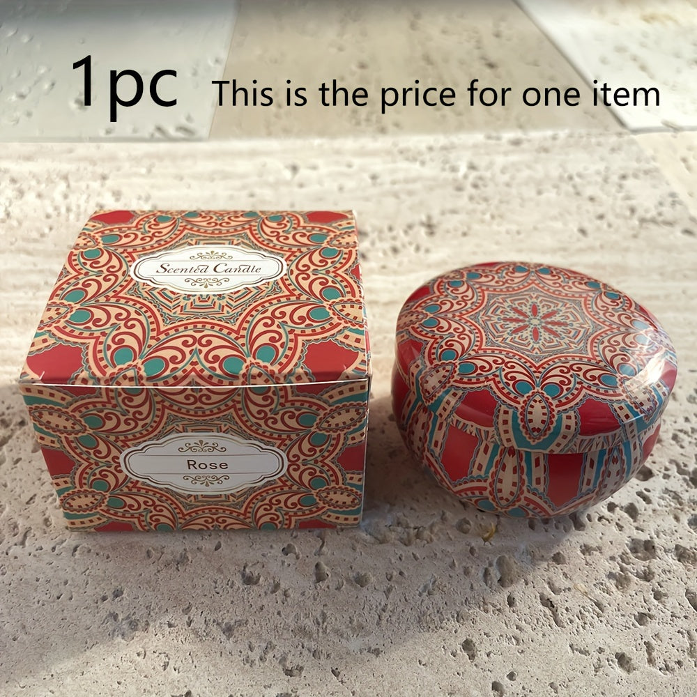 Bohemian Mandala Style Scented Candle Gift Set with Dried Flower Embellishment, Spice Scent, Soy Wax Material for Seasonal Celebrations, Indoor Use, and Holidays.