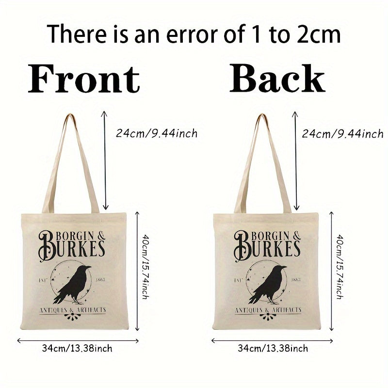 Borgin And Burkes" Crow Pattern Canvas Tote Bag, Reusable Shopping Bag - 1 piece