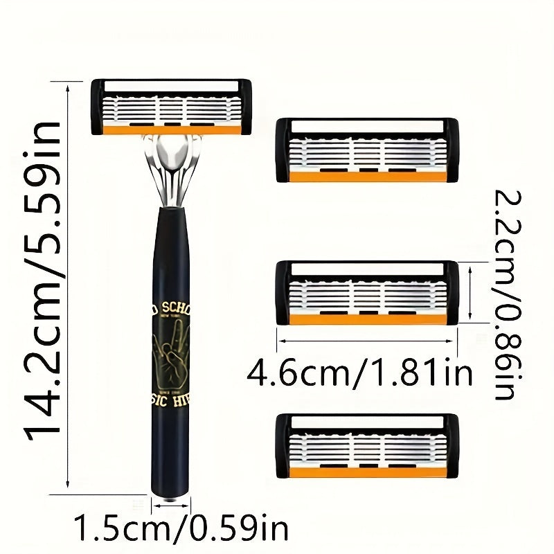 Men's Safety Razor with Curved Blades for smooth shave and easy maintenance, featuring a durable metal handle for beard and mustache care.