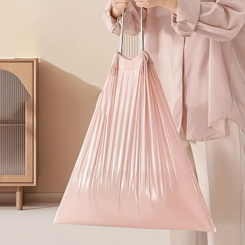 Extra thick and durable polyethylene drawstring trash bags available in 1 or 2 piece pack. Suitable for use in living rooms, bedrooms, bathrooms, toilets, and kitchens. These multipurpose disposable garbage bags are convenient for home use and are