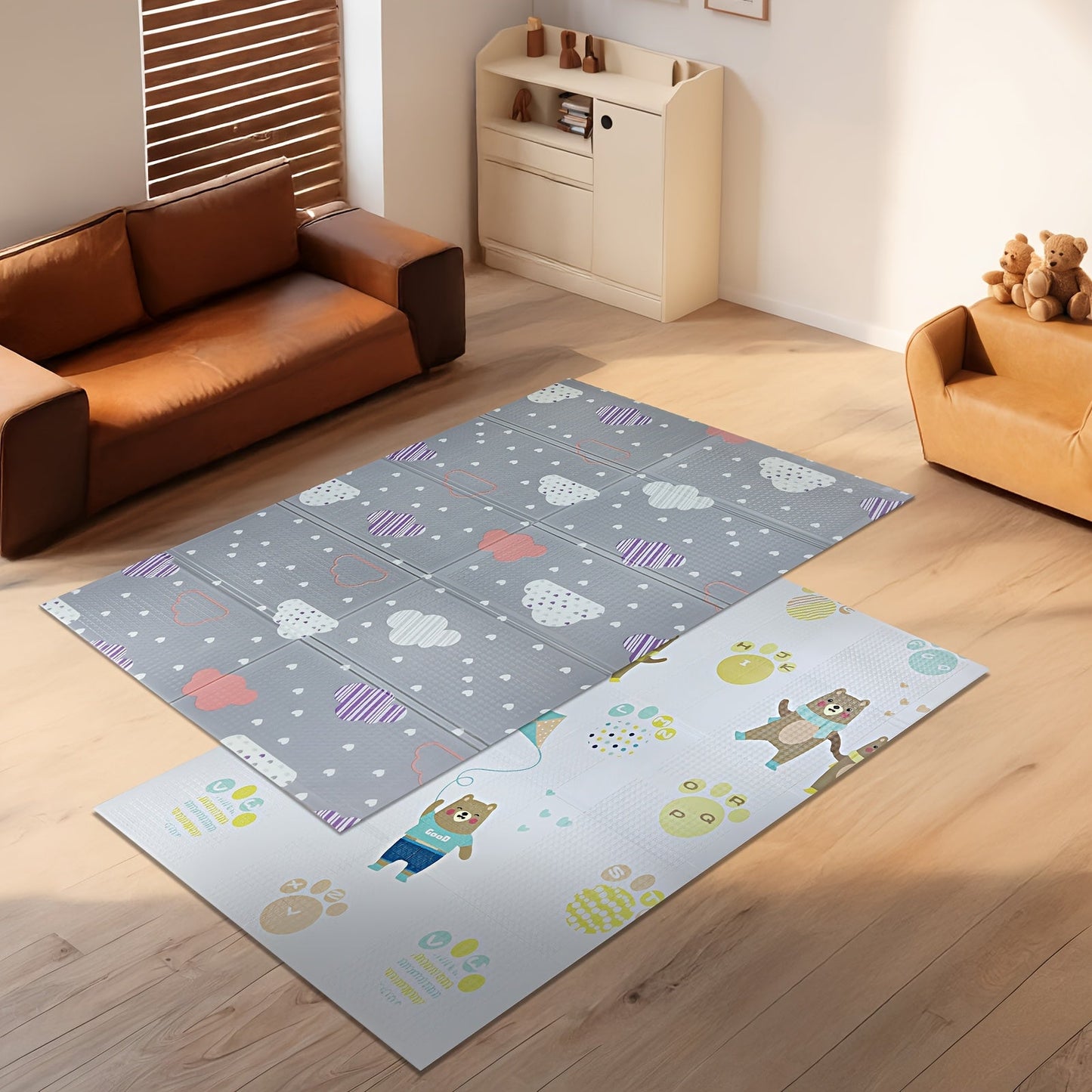 The perfect gift for the holidays, this Double-Sided Waterproof Foldable Play Mat is made from XPE Non-Toxic Material with an Anti-Slip Surface. Featuring a Multi-Color Design, it is ideal for playtime and tummy time for old children.