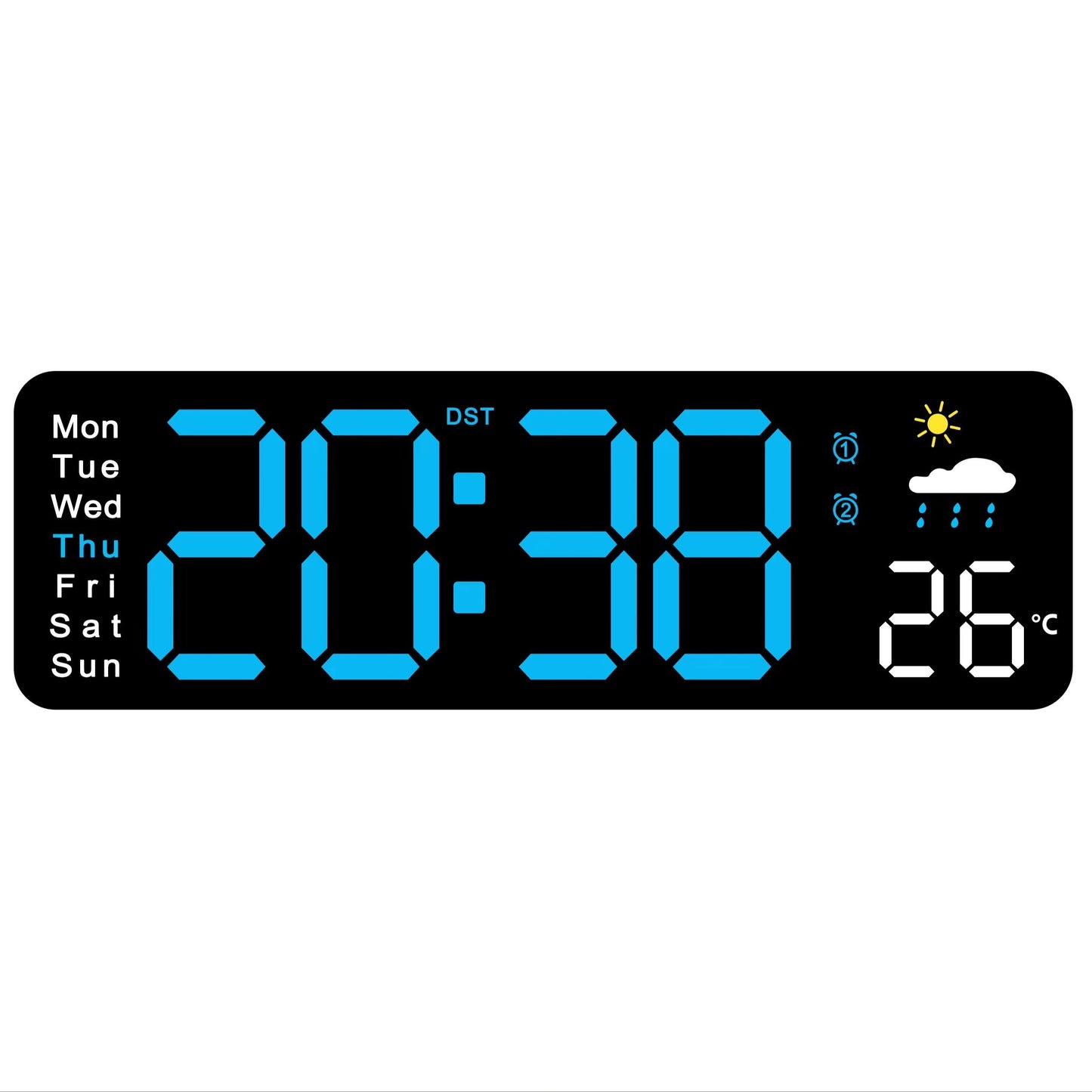 11" Large Digital Wall Clock with temp & date display- Auto Dim, Snooze, 12/24H format, USB Powered, Remote included- Battery excluded.