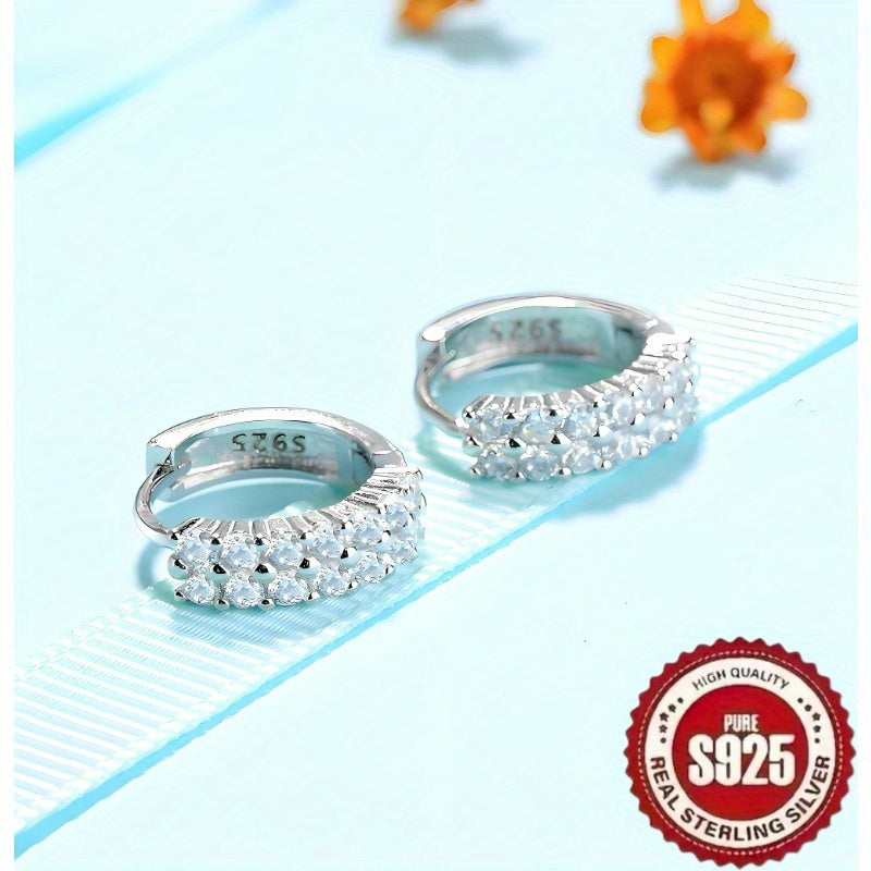 S925 Pure Silvery Fashion Retro Exquisite Trendy Earrings with Synthetic Zirconium Inlay. Ideal for casual or party wear.