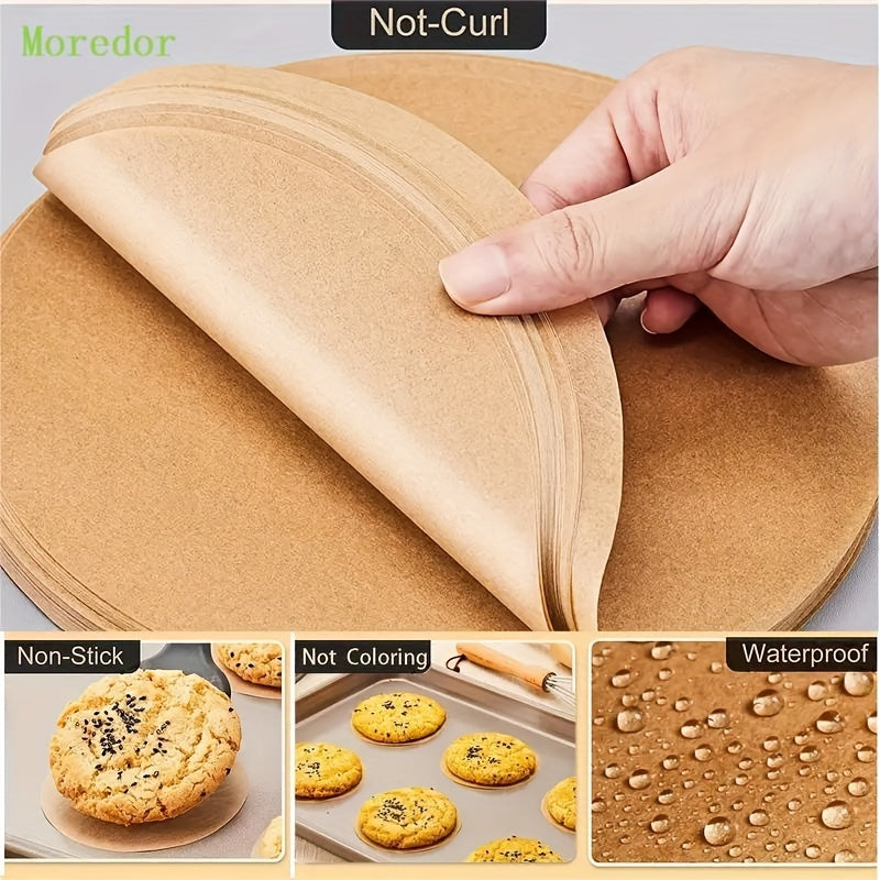 25cm round paper mats for 10'' cake pans, suitable for baking, grilling, steaming, microwave, and air fryer. Kitchen essential for non-stick baking.