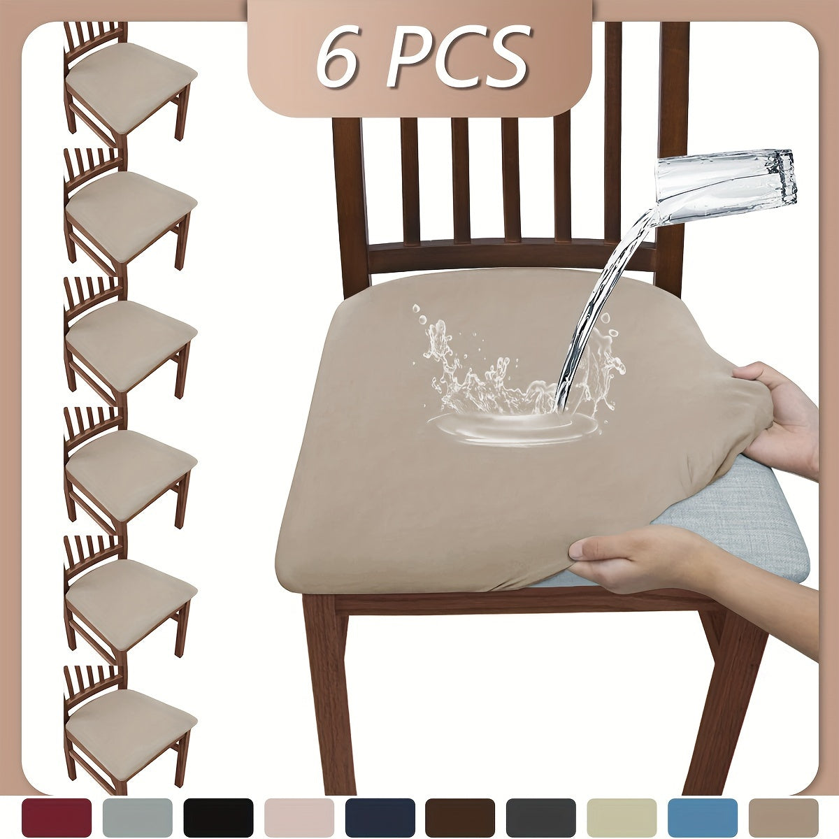 Highly elastic stool covers in solid colors, 4 or 6 pieces per set. Dustproof and water-resistant, washable and removable. Ideal for living rooms, dining rooms, and hotels.