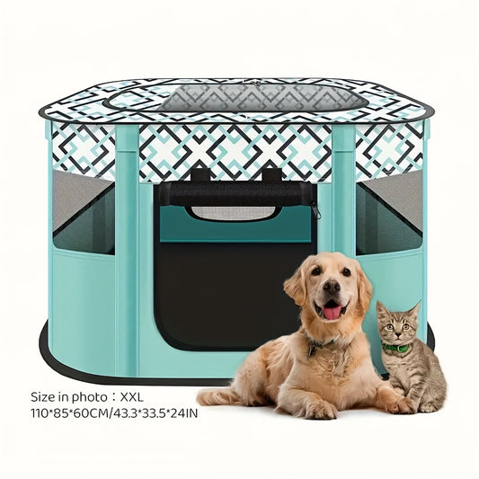 Large portable pet playpen with storage bag, comfortable mesh dog kennel for medium to large pets.