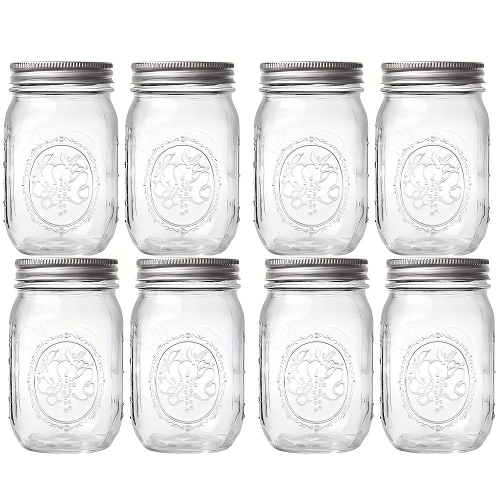 [Best-Selling] Set of 1/4/8 Glass Mason Jars - Clear with Regular Lids - Ideal for Canning, Fermenting, Pickling, Meal Prep, Overnight Oats, Jam, Fruit, and Snacks