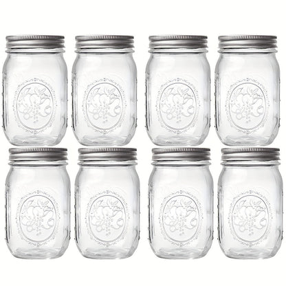 [Best-Selling] Set of 1/4/8 Glass Mason Jars - Clear with Regular Lids - Ideal for Canning, Fermenting, Pickling, Meal Prep, Overnight Oats, Jam, Fruit, and Snacks