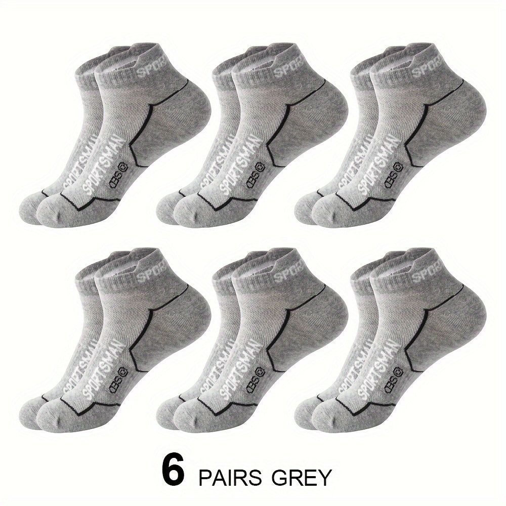 6 pairs of breathable men's short socks for all seasons, sweat-absorbing and sweat-resistant.