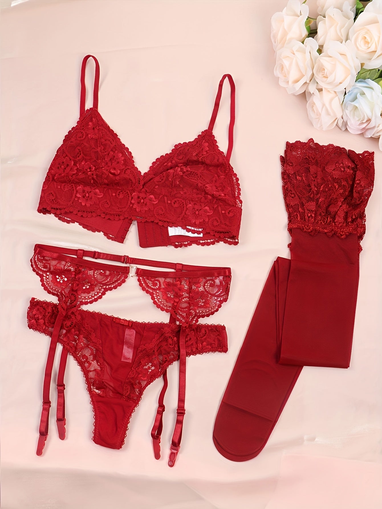 Lace garter belt set for women.