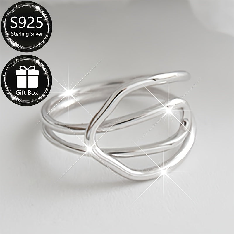 A sophisticated and simplistic adjustable open ring with a hollow line cross design in 925 sterling silver, perfect for everyday or special occasions, suitable for men and women.