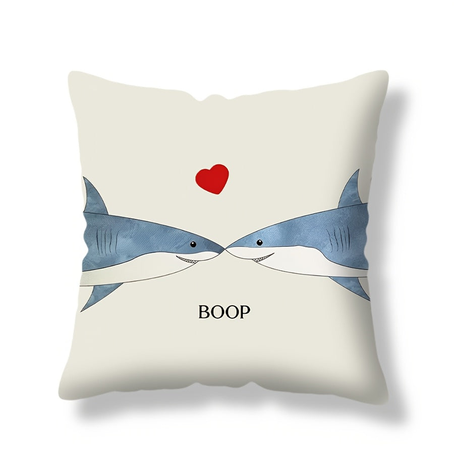 Coastal Style Shark Boop Throw Pillow Cover, Cute Ocean Themed Decorative Cushion Case, Funny & Romantic Home Sofa Decor, Perfect for Birthdays and Valentine's Day, Size: 44.96cm x 44.96cm - Insert not included