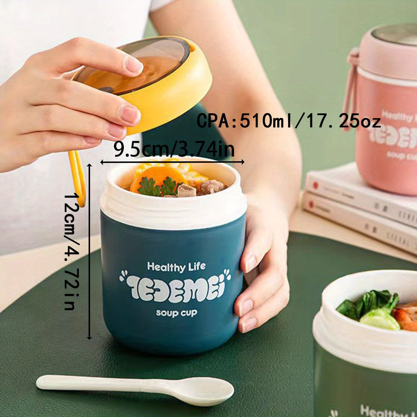 Keep your food hot or cold on the go with this insulated soup cup! Made of durable vacuum stainless steel, it has a large capacity perfect for adults and teens. Leakproof and with excellent heat and cold retention, this lunch box is ideal for school