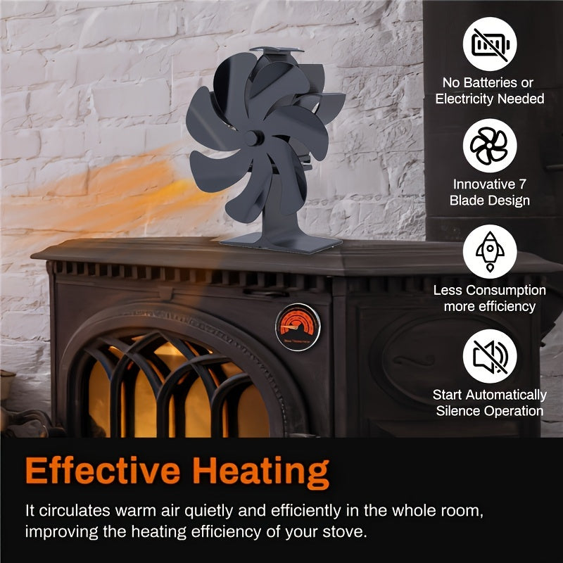 Dual-Head 7-Blade Wall Mounted Wood-Burning Stove Fan: Heat-Powered with Remote Control - No Electricity Needed for Air Circulation in Wood-Fired Stoves