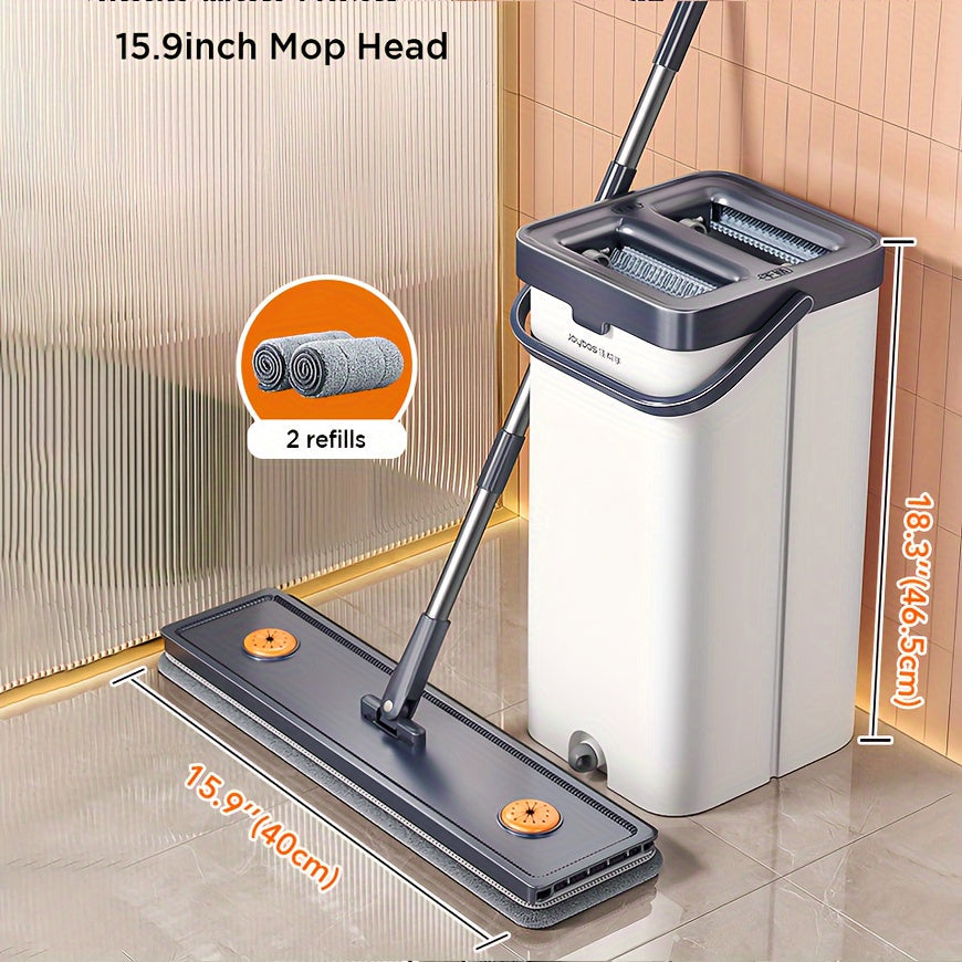 This Flat Mop and Bucket Set is a versatile cleaning system made of durable ABS material. It features self-wringing technology for easy use in various areas of your home including the living room, bedroom, bathroom, kitchen, floors, walls, and glass.