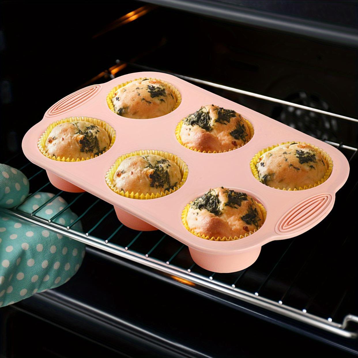 Non-stick Silicone Muffin Pan with 6/12 Cavities, Food Grade Paper Cupcake Mold, Brownie Cake Tart Bread Baking Pan. Safe for Dishwasher, BPA Free.