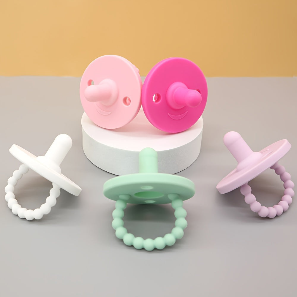 Soft silicone pacifier for newborns with cute round shape, designed to soothe and teethe. Suitable for both boys and girls.