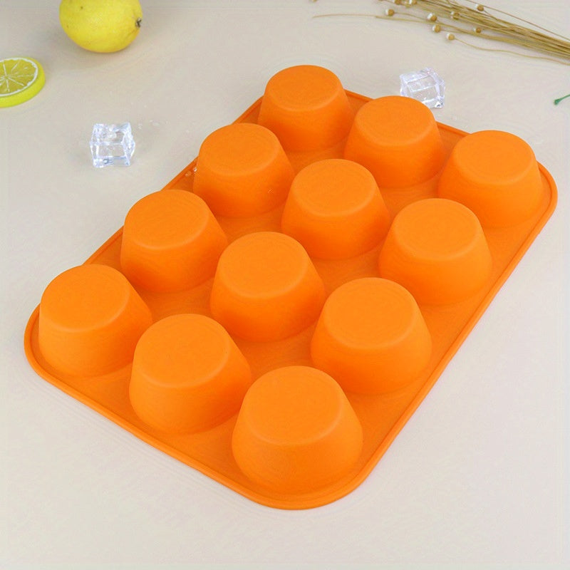 1 piece of Silicone Muffin Pan measuring 29.49cm X 22.0cm, featuring 12 cavities for baking cupcakes, pudding, and more. This non-stick pan is a versatile addition to your kitchen, perfect for baking and cooking needs. Complete your kitchen gadget