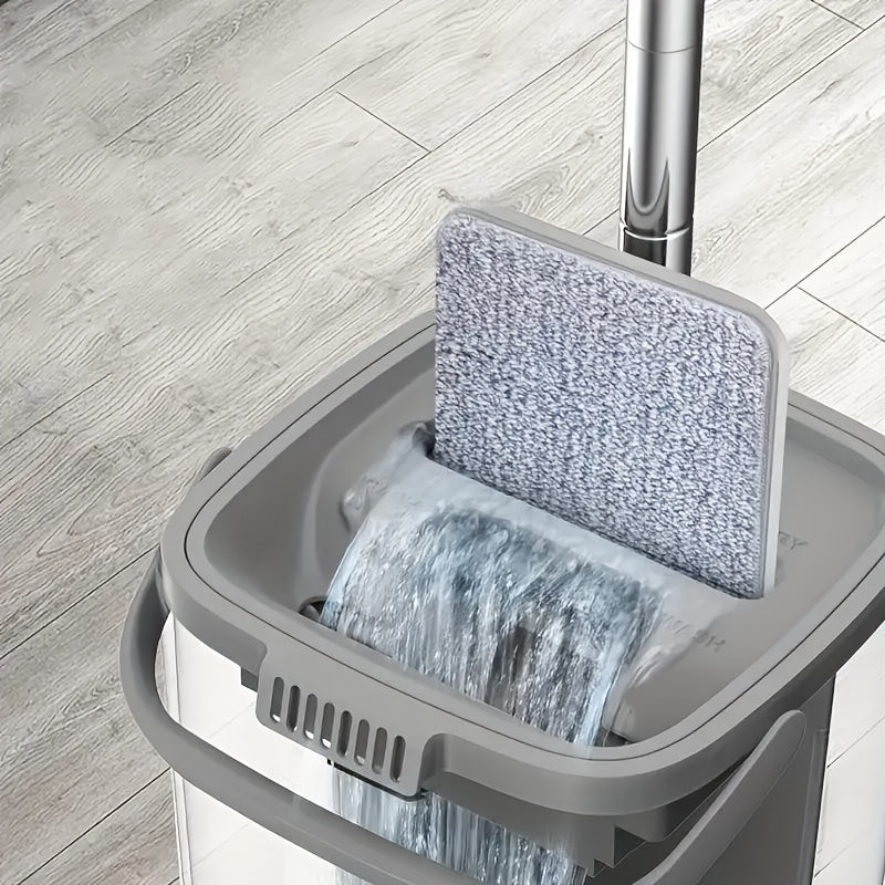 Multipurpose Mop and Bucket Set featuring Washable Microfiber Pads - Hands-Free Cleaning, Great for Tile, Marble, Wood Surfaces - Suitable for Kitchen, Bathroom, Living Room, Ideal for Christmas Presents, Dual-Function Wet and Dry Cleaning Tools