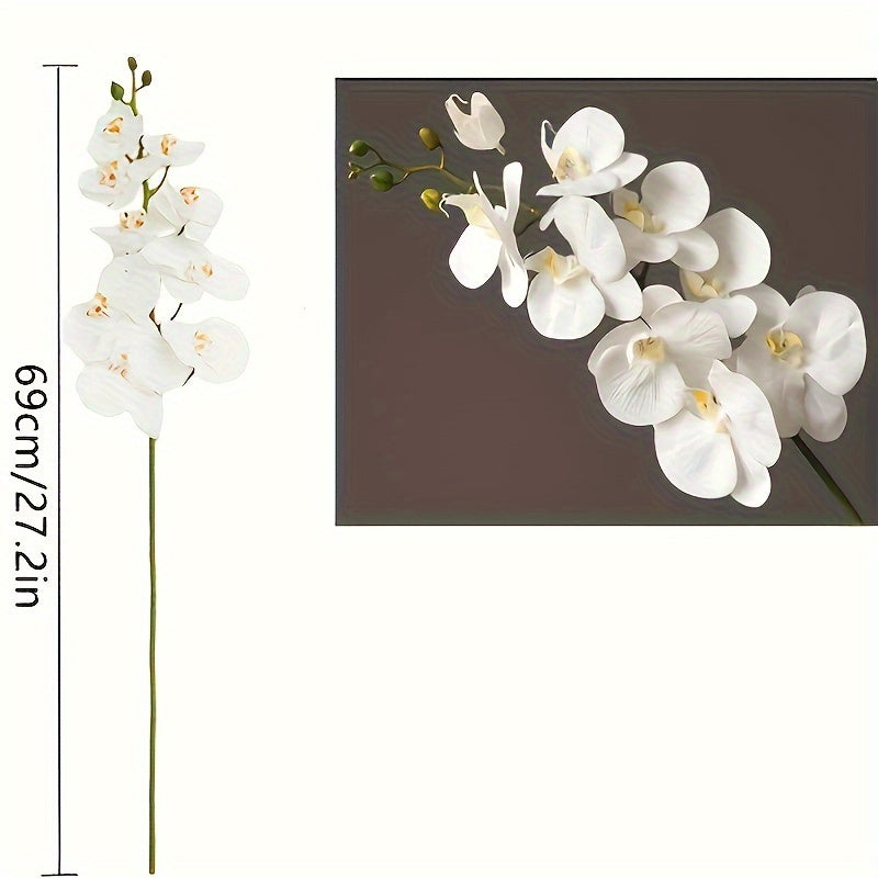 68.58 cm White Orchid Artificial Flower with Long Stem for High Vase, Real Touch Latex, Plastic Tabletop Decor for Various Occasions - No Electricity Required.