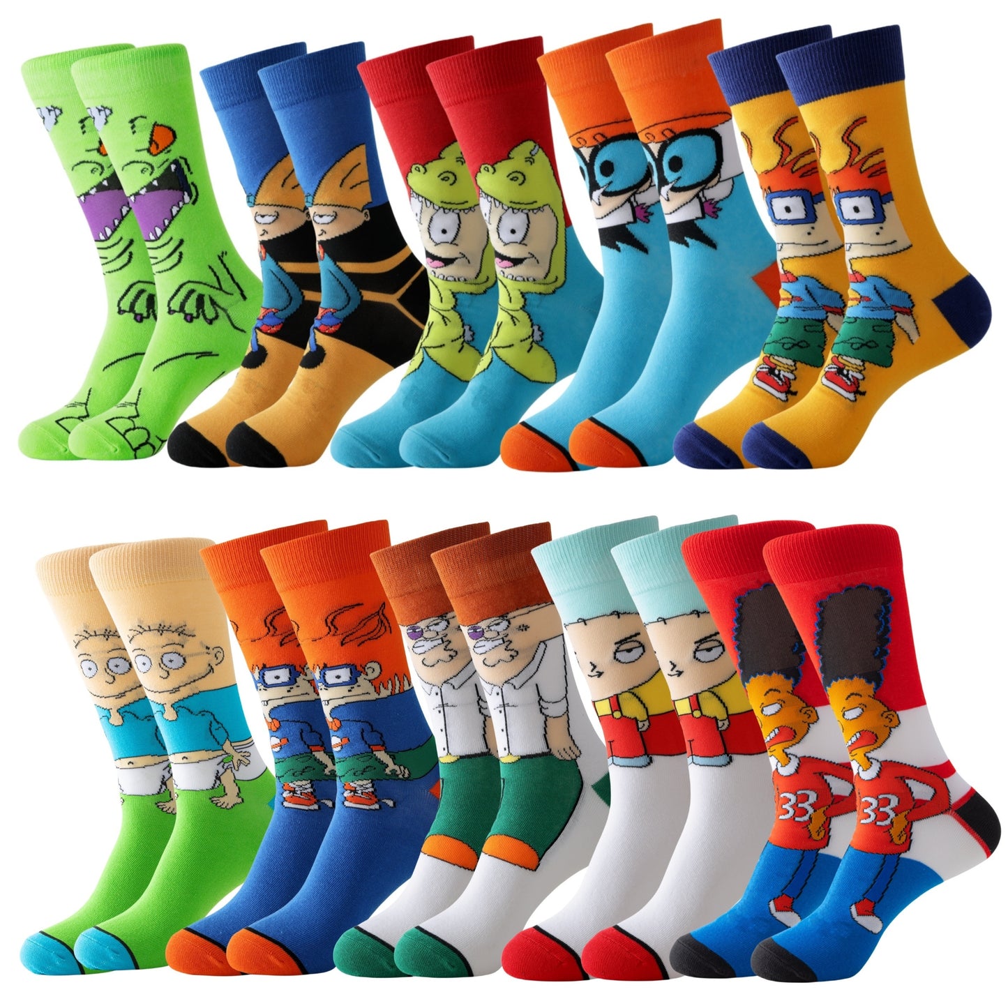 5 ta erkaklar uchun karikatura novelties crew socks - qulay, nafas oladigan, yumshoq va elastik bahor va yoz uchun.