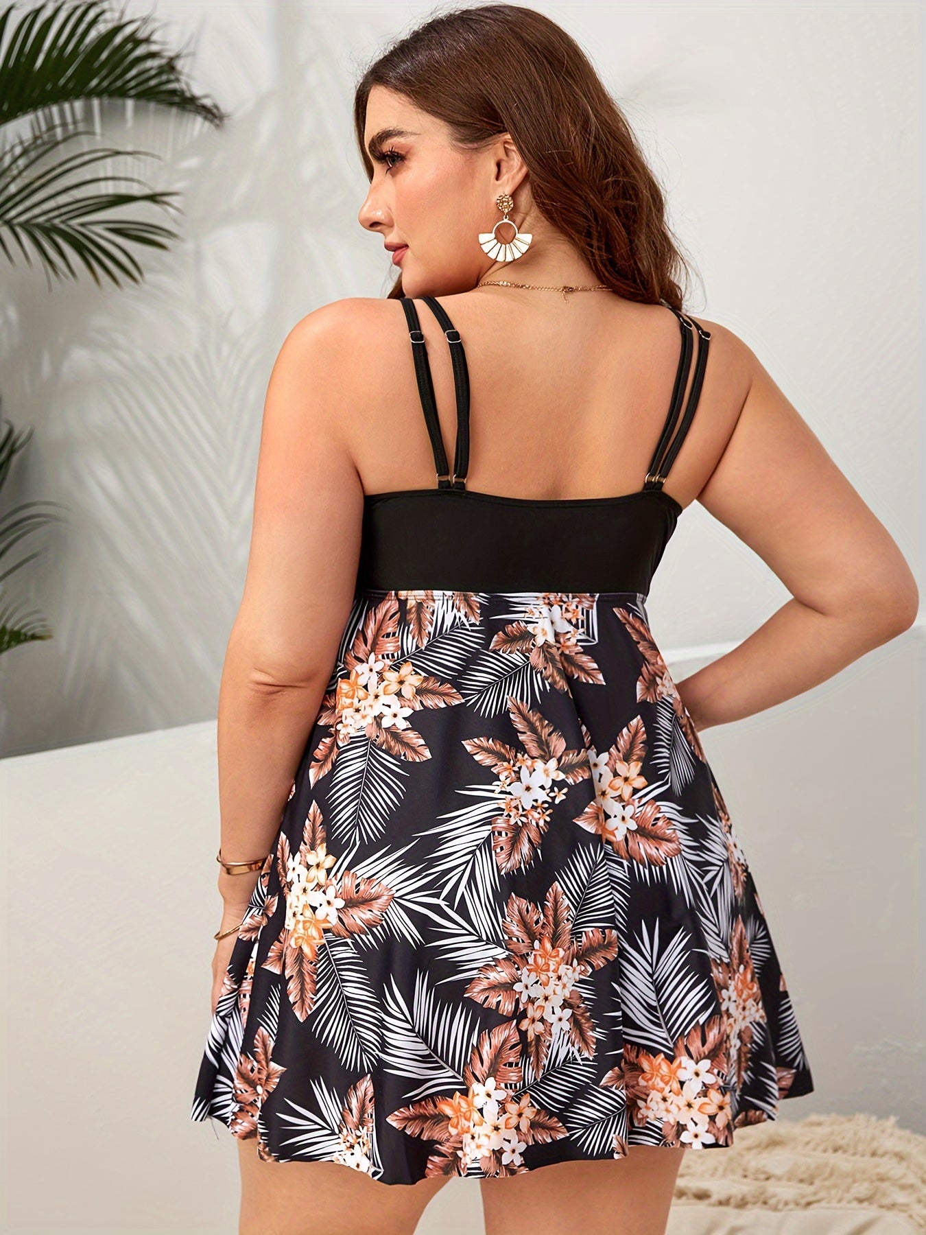 Plus Size Tankini Set with Floral Skirted Top & Panty Bikini