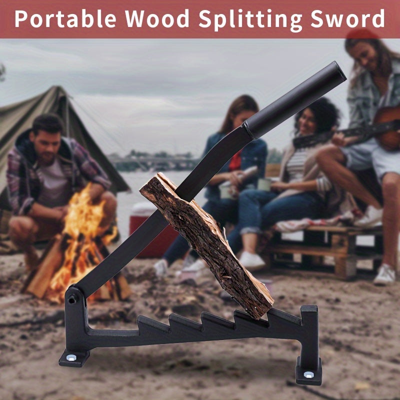 Wood Splitter designed to be mounted on a wall, made of high carbon steel for portability and manual firewood cutting. Suitable for indoor and outdoor use, perfect for garden maintenance.