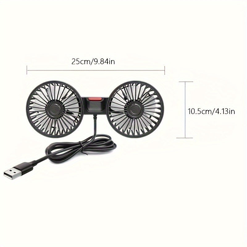 Rear Seat Back Car Fan with Dual-Head Design, Large Wind Volume and Multi-Speed Adjustment for Powerful Airflow, Adjustable Angles for Maximum Comfort