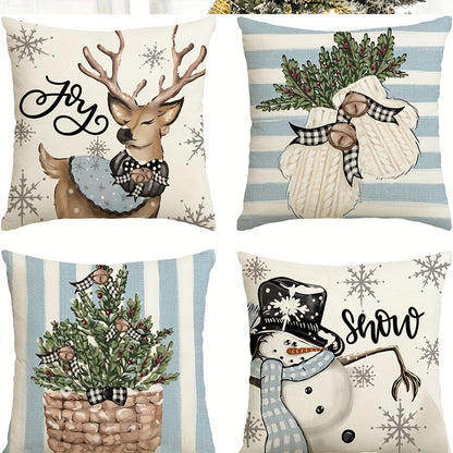 Set of four Christmas-themed pillowcases made of polyester fabric, suitable for home decoration in various settings, dimensions 45*45cm/17.7*17.7in, pillow core not included.