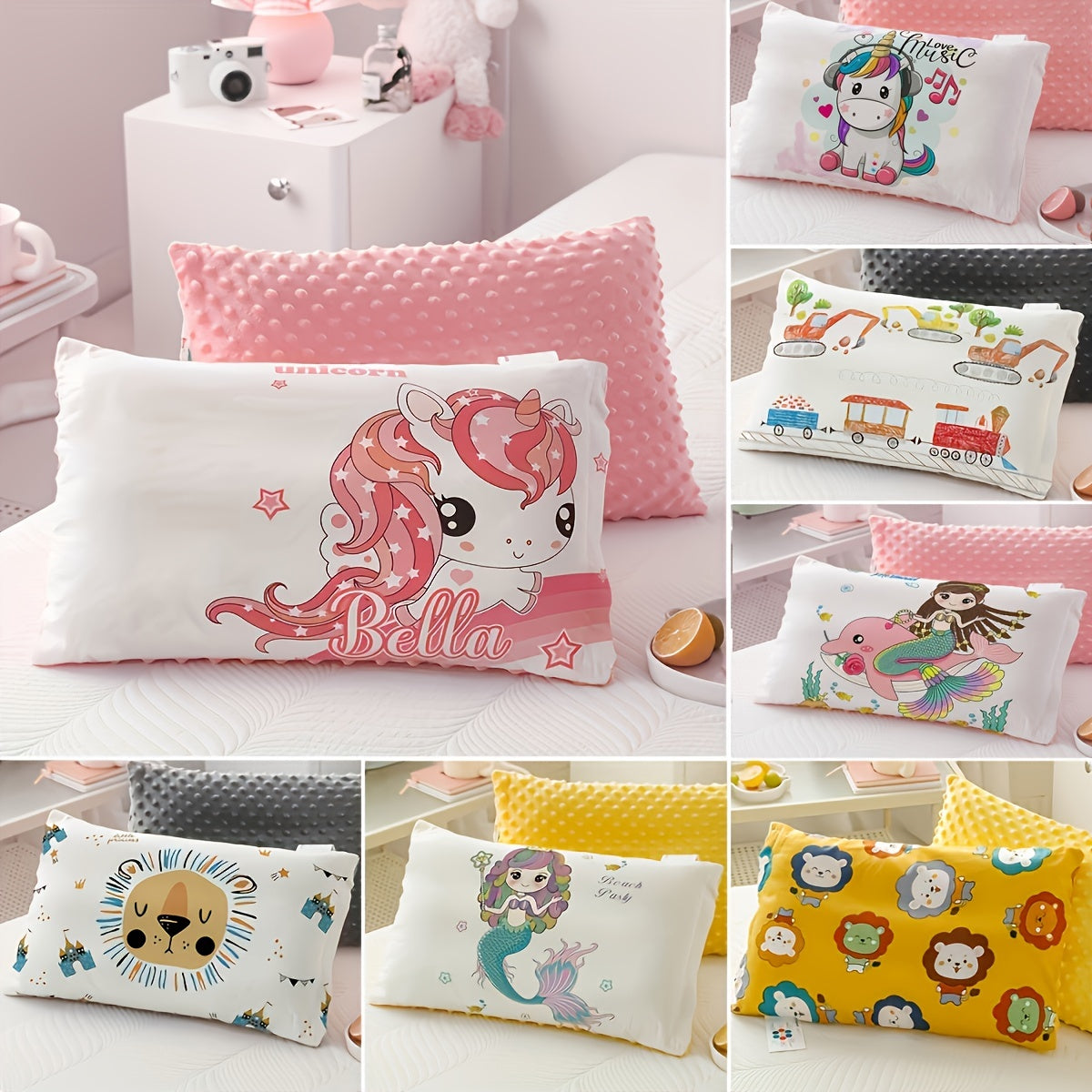 Super Soft Sleeping Pillow for Kids with Cartoon Pattern, Zipper Removable and Washable, Perfect for Boys and Girls.