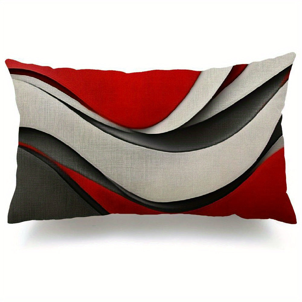 Set of 2 abstract rectangular pillowcases with an irregular pattern, featuring soft throw pillow covers in red, white, and grey with geometric lines. Each pillowcase measures 30.48x50.8 cm.