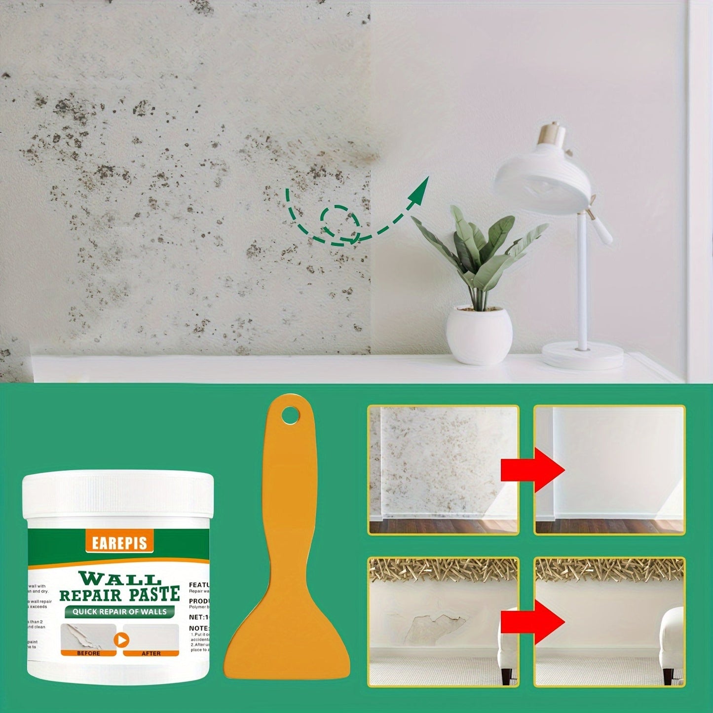 Quick-Dry Wall Repair Paste - Ideal Solution for White Walls, Leaves No Residue, A Must-Have for Home Cleaning