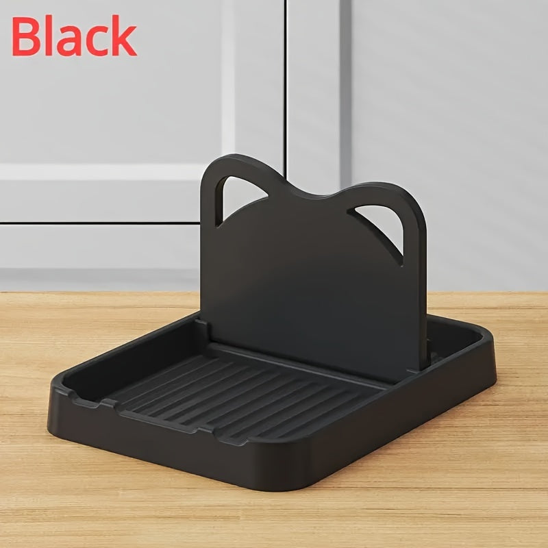 Creative Cat Ear Pot Lid Rack with Foldable Wall Hanging Spoon Storage Organizer, Countertop Multi-functional Vertical Holder Stand for Spatula, Pot Lid, and Cutting Board. Perfect for Organizing and Storing Kitchen Accessories.