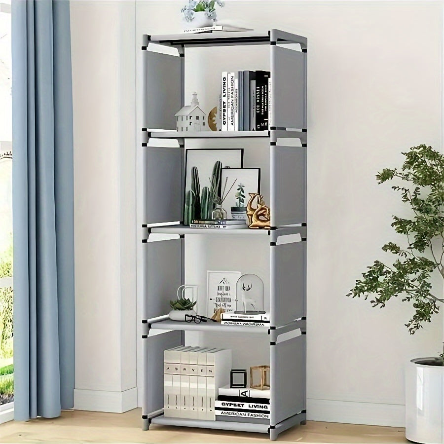 1 set of 4-storey multifunctional bookshelf, easy-to-assemble, floor-standing, stackable, and detachable storage rack for household use in the bedroom, kitchen, or living room.