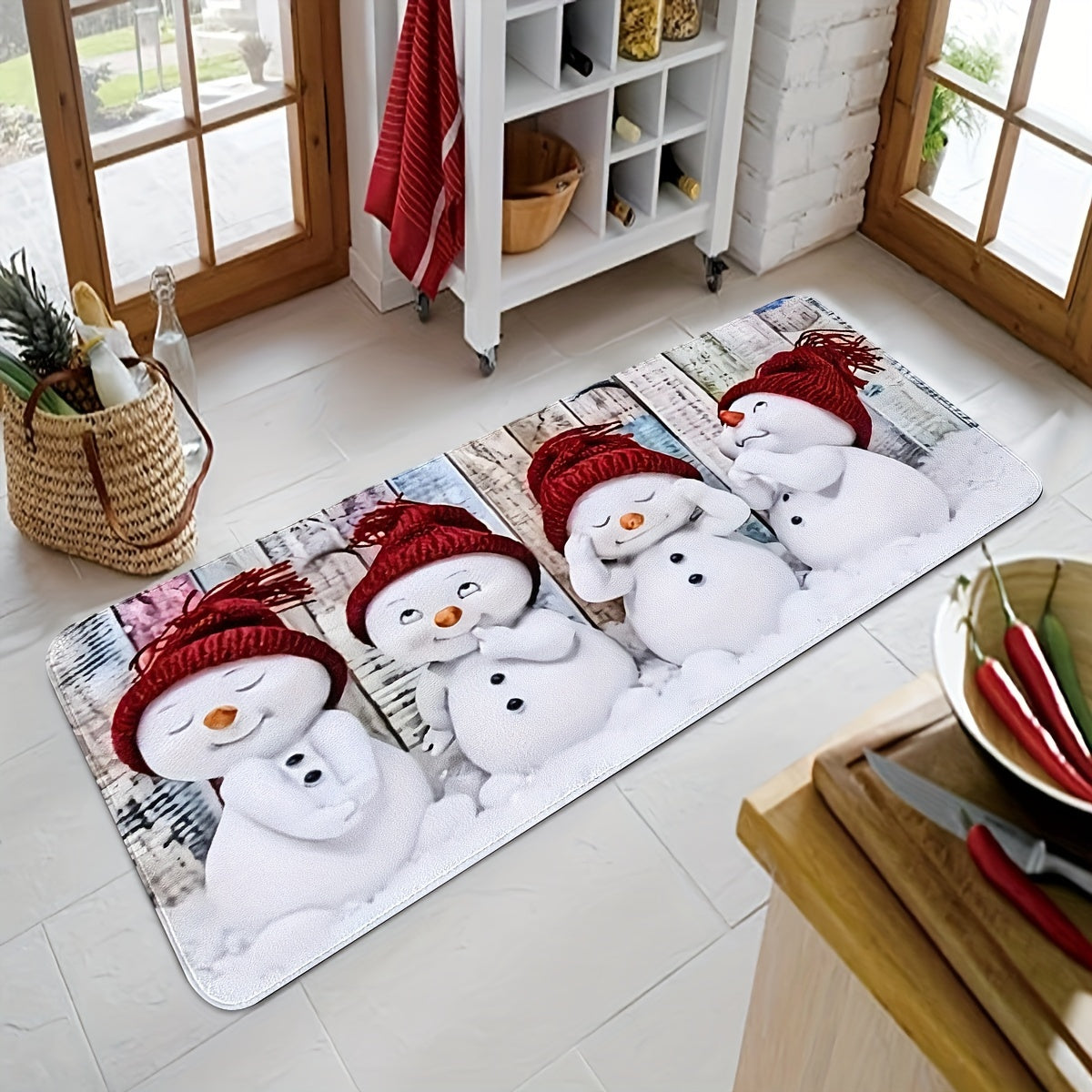 Adorable Christmas Snowman Kitchen Mat - Featuring Non-Slip, Stain-Resistant, and Absorbent Qualities - Ideal for Home Decor in Entryways, Bedrooms, and Bathrooms