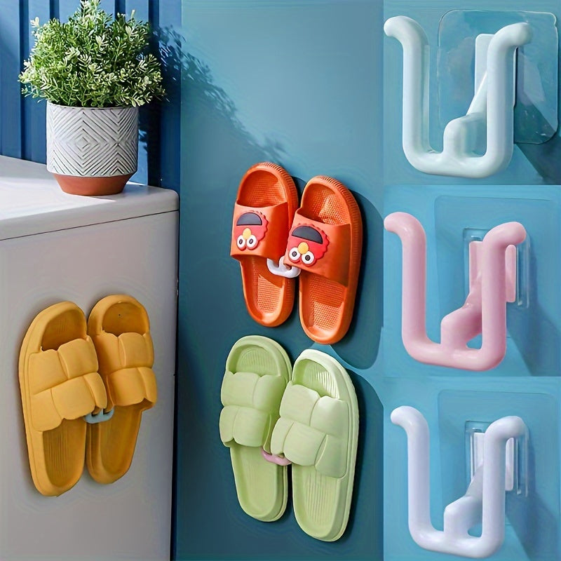 4 colorful self-adhesive slipper racks - Waterproof shoe hooks for bathroom, kitchen, and bedroom decor. Space-saving, easy to install on walls.